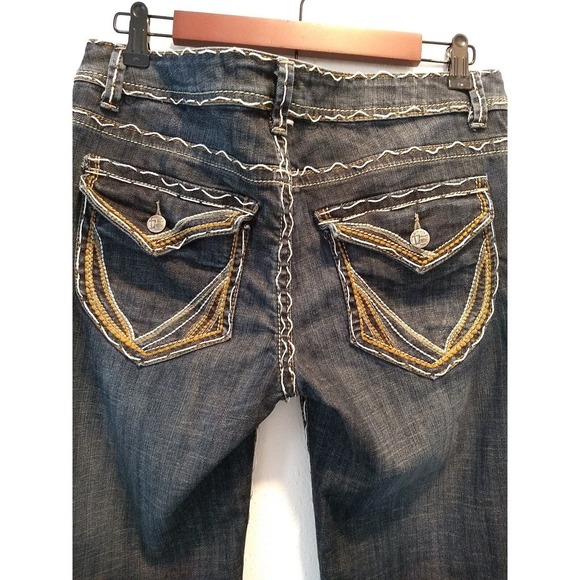 Division E Womens Jeans Distressed Bootcut Thick Stitching Flip Pockets 30X32 - Picture 11 of 12
